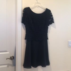 Short black lace and chiffon cocktail dress